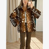 Women Chic Cropped Leopard Faux Fur Coat Contrast Black Fur Collar Cuff Button Short Furry Coats Lady Winter Chic Streetwear