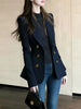 French High-grade Navy Blue Double-Breasted Blazer Jacket Outwear Women's Spring Loose Commuter Suit Jacket Top