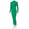 Shoulder Padded Long Sleeve Bodycon Green Party Club Maxi Long Dress Spring Autumn Women Elegant Clothes