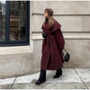 Burgundy Long Trench Coat Women Lapel Double Breasted Belted Waist Cape Collar Overcoat Loose Windbreaker Lady Winter Outerwear