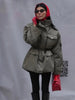 Army Green Multi-pockets Jacket For Women Hiking Long Sleeve Drawstring Waist Military Coats Lady Chic Street Outerwear