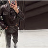 Y2K Punk Embossed Leather Coat Pants Set Women's Chic Lapel Cropped Jacket Matching High Waist Pant Streetwear Lady Outfit