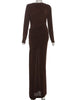 Folds Maxi Dress Women o-Neck Full Sleeve Solid Banquet Elegant Vacation Autumn Skinny Casual Simple Vestidos