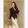 Women Asymmetric Peplum Blazer Jacket V Neck Shoulder Pad Long Sleeve Slim Fit Waist Buttons Irregular Hem Party Office Suit