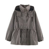 Minimalist Autumn Winter Jacket Women Coat Plaid Hooded Windbreaker Drawstring Waist Loose Mid Casual Outerwear Jacket Female