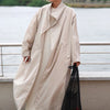 Women Autumn Long Trench Coat Chic Stand Collar Button Batwing Sleeve Oversize Jacket High Street Windproof Loose Outfit