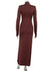 Sexy Sheath Women's Maxi Dresses Solid Turtleneck Regular Long Sleeves Hollow Out Slim Fit Bodycon Party Vestidos Robes