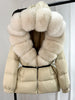 Lagabogy Winter Women Big Real Fox Fur Collar 90%White Duck Down Coat Female Streetwear Loose Hooded Warm Puffer Jacket