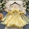 French Sweet Bow Camisole Mini Dress for Women Korean Version Pink Ruffle Edge Sexy A-line Dress T106