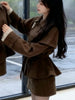 French Casual Retro Tweed Two Piece Set Women Autumn Winter Slim Double Breasted Cape Coat + Belted Skirt Elegant Vintage Outfit