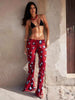 Print Pants Women Casuals Simple Elastic Waist Midnight Street Clubwear Daily Chic Wide-Leg Bottoms