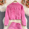 Denim 2 Piece Sets Jacket Skirt Women Suit Long Skirts Outerwear Outfits Single Breasted Pockets Washed Coat Ensemble