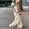 Colorful Flower Printed Pattern Cardigan Women O Neck Long Sleeves Patch Pockets Loose Short Coat Women Daily Commute Outwear