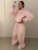 Women's Two-piece Set Stand Up Collar Short Zipper Cardigan Wide Leg Pants Autumn 19DB1233