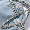 Y2K Women's Diamond Star Blue Jeans High Waist Pockets Zipper Wide Leg Denim Pant Summer Autumn Lady Street All-match Pants