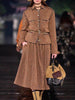 Female Elegant Turndown Collar Sequin Tweed Jacket Sets Belt Single Breasted Autumn Coat Two-Piece Set Mid-Calf Skirts Outfits