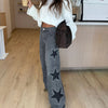 Women's Casual Loose Straight Denim Pants with Five-Pointed Star Design