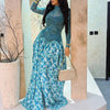 Casual Long Sleeve Women Gowns Dress Perspective Splicing Slim Long Dresses Elegant High Neck Long Sleeve Evening Dress