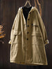 Women Vintage Hooded Button Parkas Plus Cotton Winter Coats Solid Color Patchwork Pockets Warm Long Parkas