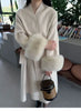 Women Autumn Winter Woolen Coat French Style Fur Sleeves Mid-Length Woolen Coat Women Long Coat Loose Outwear