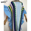 Knitting Rainbow Printing Comfort Warm Winter Holiday Dress Elegant Africa Women Boho Party Long Dress