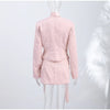 Scarf Ribbon Jacket Skirts Suit Women Chic V-Neck Button Slim Jackets A-line Mini Skirt Sets High Street Lady 2 Piece Set