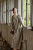 Vintage Women Ramie Cotton Dresses V-Neck Long Sleeve Spring Robes Loose Chinese Style Tie-dye A-Line Dress