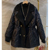 Winter Long Parkas Women Down Cotton Jacket Large Lapel Elastic Waist Snow Outwear Warm Waterproof Patchwork Coat