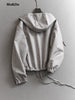 Plaid Stand Collar Jacket Women Long Sleeve Zip Loose Drawstring Outerwear Spring Autumn Casual Chic Office Lady Coat