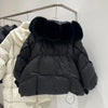 Winter Natural Large Fur Collar Hooded Down Jacket Women White Duck Down Solid Outwear Female Warm Quilted Lantern Sleeve Jacket