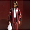 Chic Pu Leather Women's Jackets Skirts Suit Vintage Stand Collar Zipper Full Sleeve Outfits Female Autumn Lady Streetwears
