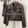 Women's Black Faux Leather Cropped Moto Jacket Asymmetric Zip PU Biker Coat Female Autumn Vintage Punk Outerwear