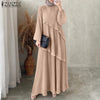 Modest Layered Plisse Patchwork Muslim Maxi Dress, Women's Lantern Sleeve Elegant Abaya, Islamic Hijab Pleated Robe Femme