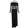 Slash Neck Dress Women Chic Elegant Sexy Patchwork Mesh Ruched Hollow Birthday Party Clubwear Vacation Vestidos