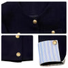 Navy Blue Short Jacket for Women Striped Patchwork Long Sleeve Coat Woman Spring Autumn French Gold Button Tweed Jacket