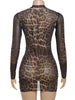 See Through Dress Women Sexy Coquette Leopard Print Full Sleeve O-Neck Stretch Mini Bodycon Midnight Party Clubwear