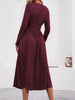 Elegant Solid Color Knit Dress for Women Fall Winter Overlap V-Neck Long Sleeve with Waist Shirring Bodycon Long Maxi Dress