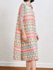 Printed Geometric Dress Women's Spring Lapel Single Breasted Color Block Loose A-line Stretch Dresses 2DB2204