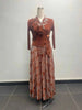 Pleated Women's Gold Foil Printing Dress Feather Rhinestone Blazer Collar Elegant Fake Two Pieces Tie Clothing