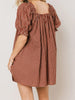 Women Gingham Plaid Mini Dress y2k Babydoll Short Dress Puff Sleeve Square Neck Cute Silky Bow Tied Loose Dresses