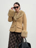 Faux Collar Suede Jacket Women Lapel Full Sleeve Plush Cuff Casual Short Jackets Lady Daily Commute Street Outwear
