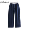 Women 2 Piece Set Denim Pullover Sweatshirts & Vintage High Elastic Waist Trousers Feamle Chic Lady Pants Set