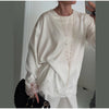 Women's Satin Short Dress Patchwork Lace Trim Crew Neck Long Sleeve Loose Dresses Spring Lady Casual Daily Chic Streetwear