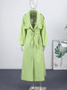 Green Belted Waist Long Coat For Women Elegant Lapel Long Sleeve Casual Jacket Lady Spring Chic Street Outerwear