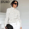 Crop Polka Dot Jacket Women's Bomber Jacket Spring Women's Belt Pockets Button Long Sleeve Top Outdoor Outerwears