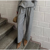 Elegant Woolen Top Pants Women Set Urban Long Sleeve Slash Neck Pleated Blouse Straight Trousers Autumn Winter Lady Suit