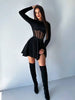 Women Dresses Mesh Patchwork Sheer Long Sleeve Sexy Club O Neck A-line Sheath Bodycon Female Vestidos Robes