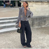 Sexy Deep V-neck Woolen Jackets Women's Hollow Up Waist Split Flare Long Sleeves Metal Buckle Coat High Street Jacket