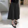 Women's Casual Wide-Leg Pants Elastic Back Waist Solid Loose Mid-Calf Length Trousers Streetwear Cropped Pant