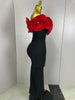 Stereoscopic Red Flowers Sexy Off The Shoulder Ankle Lenght Bandage Dress Woman Birthday Party Vestido Wedding Party Outfit
